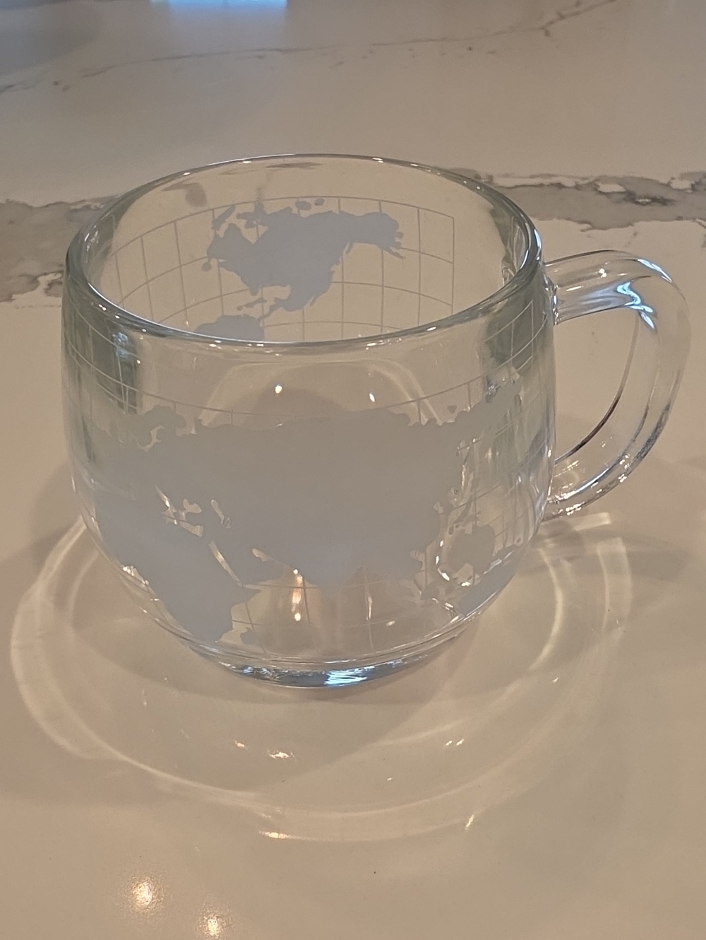 Vintage Nestle World Map Clear Glass Coffee Mug Frosted Globe Design